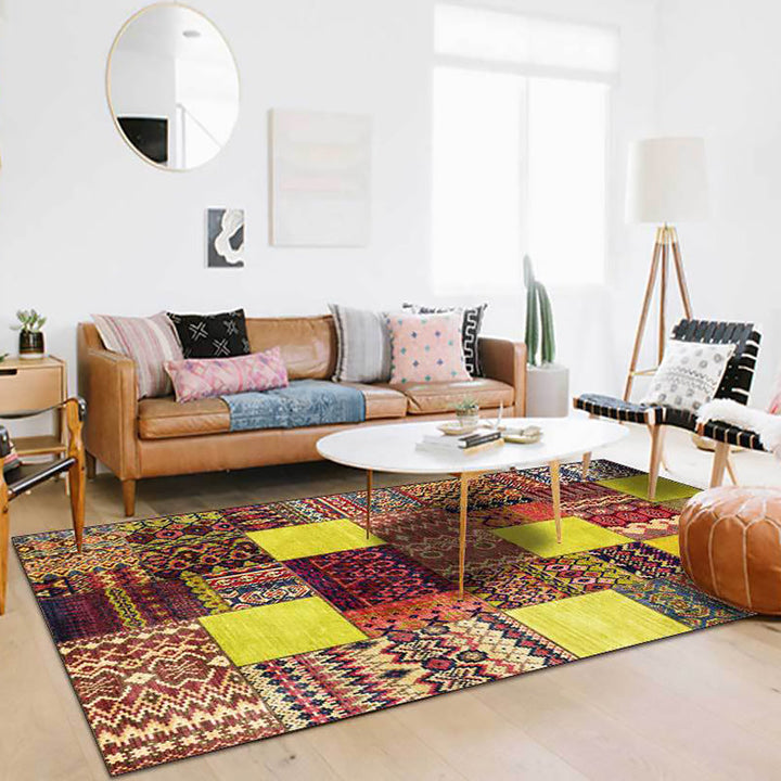 BowLift | Classic tribal pattern carpet Yellow and Brown Southwestern carpet Polyester machine washable non-slip backing carpet for the bedroom
