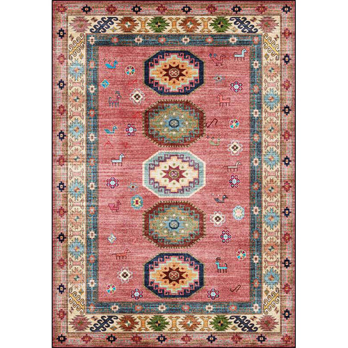 BowLift | American Tribal Pattern Rug Pink Polyester Rug Machine Washable Non-Slip Back Area Rug for Bedroom