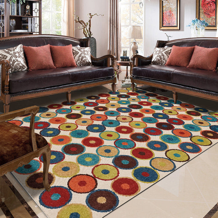 BowLift | Nordic Novelty Rug in Red and Yellow Geometry Circle Dots Wave Pattern Rug Polyester Pet Friendly Rug for Home Decor