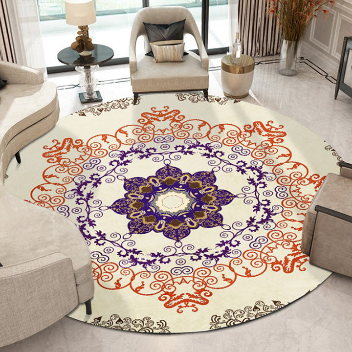 Orange Moroccan Carpet Polyester Medallion Print Carpet Washable Non-slip Back Carpet for the Living Room | Bowlift