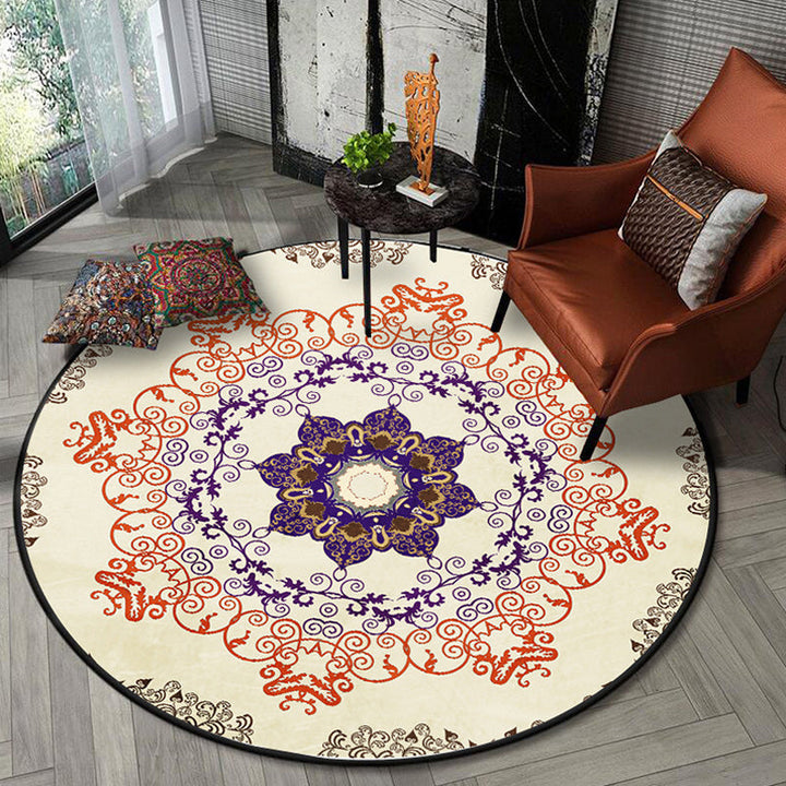 Orange Moroccan Carpet Polyester Medallion Print Carpet Washable Non-slip Back Carpet for the Living Room | Bowlift