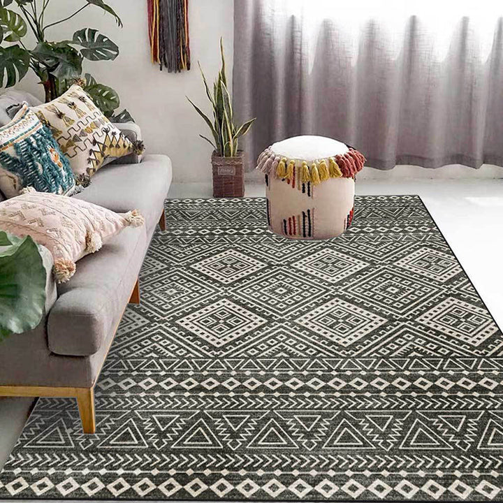 BowLift | Americana Southwestern Rug in Gray Geometric Diamond Stripe Pattern Rug Polyester Non-Slip Rug for Home Decor