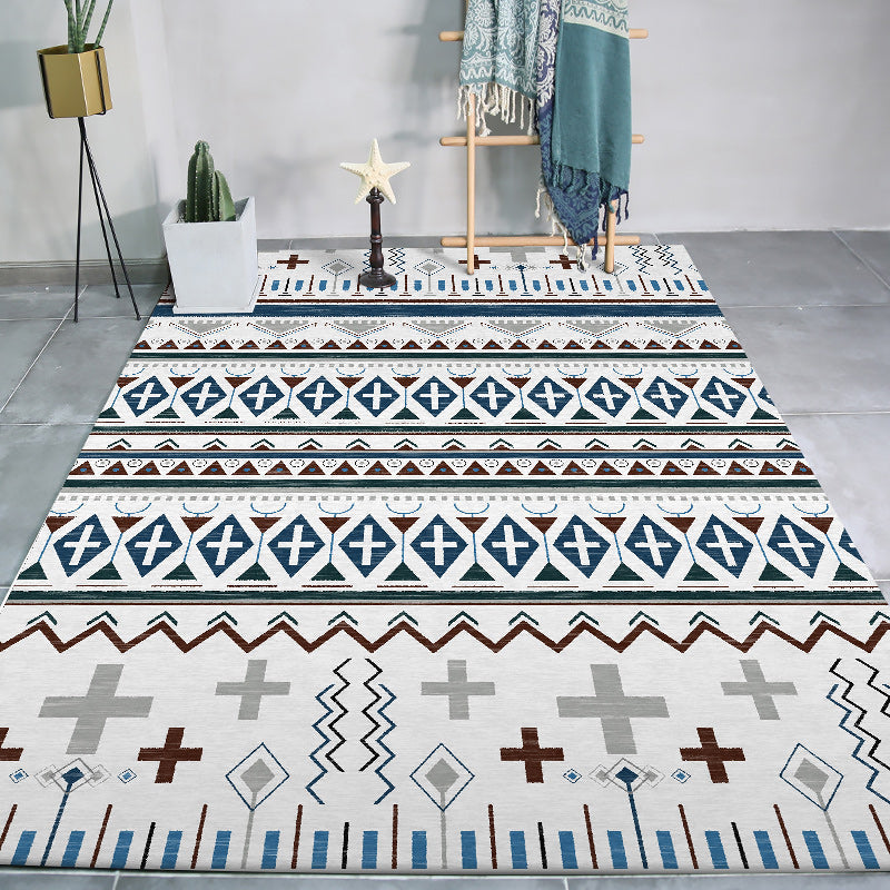 BowLift | Tribal Southwestern rug with white geometric cross pattern rug polyester pet-friendly rug for home decor