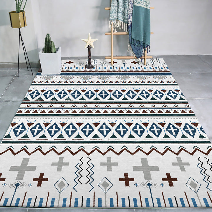 BowLift | Tribal Southwestern rug with white geometric cross pattern rug polyester pet-friendly rug for home decor
