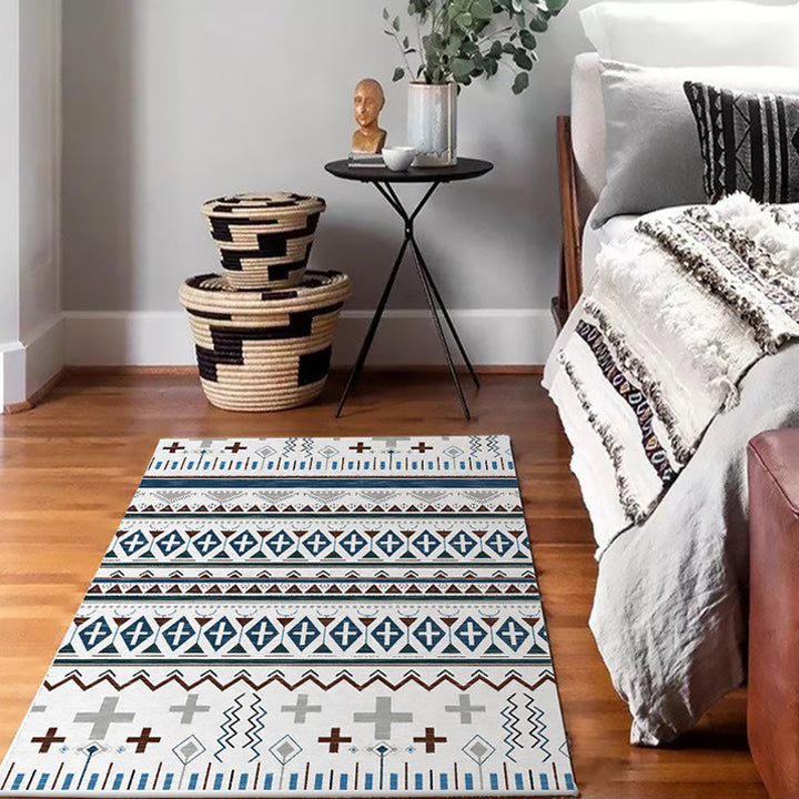 BowLift | Tribal Southwestern rug with white geometric cross pattern rug polyester pet-friendly rug for home decor