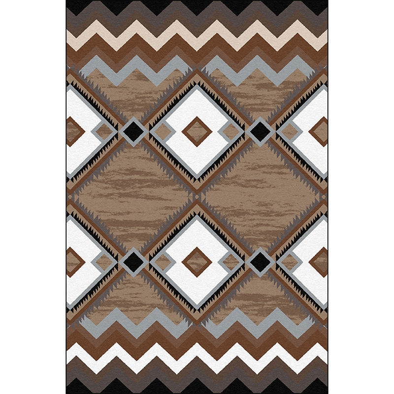 BowLift | Brown Bedroom Carpet Southwestern Geometric Diamond Wave Pattern Area Rug Polyester Non-Slip Rug