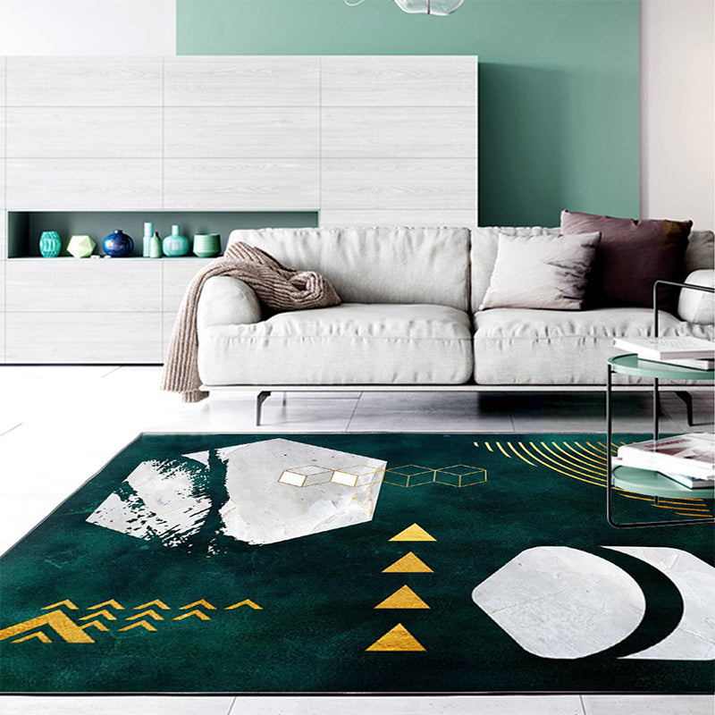 BowLift | Novelty Geometric Print Area Rug Dark Green Polyester Rug Machine Washable Non-Slip Area Rug for Bedroom