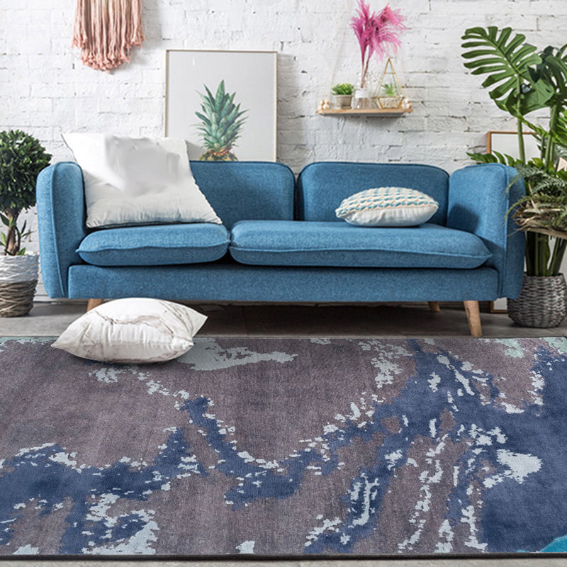 Modern living room rug in blue abstract print rug polyester dirt-repellent washable rug | Bowlift