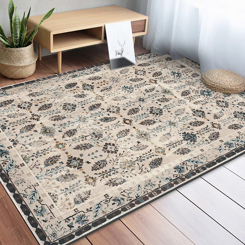 BowLift | Retro Floral Pattern Rug Gray Multicolor Classical Rug Polyester Washable Non-Slip Back Rug for Living Room
