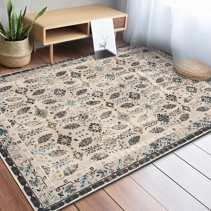 BowLift | Retro Floral Pattern Rug Gray Multicolor Classical Rug Polyester Washable Non-Slip Back Rug for Living Room