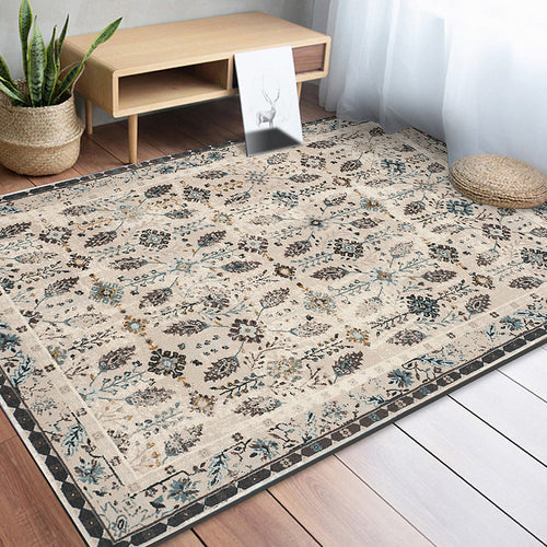 BowLift | Retro Floral Pattern Rug Gray Multicolor Classical Rug Polyester Washable Non-Slip Back Rug for Living Room