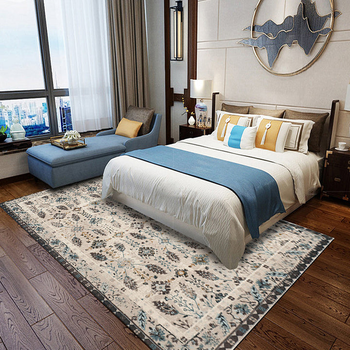 BowLift | Retro Floral Pattern Rug Gray Multicolor Classical Rug Polyester Washable Non-Slip Back Rug for Living Room