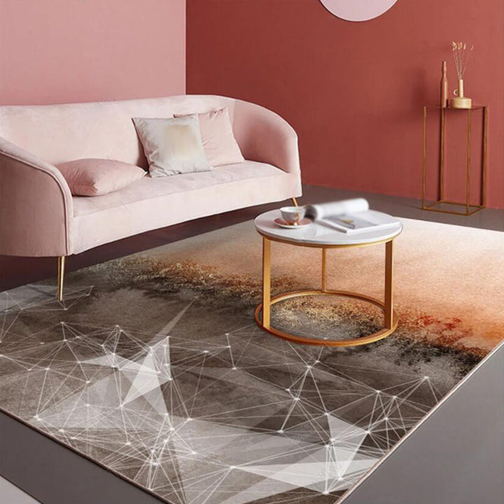 New Modern Rug in Grey and Orange Abstract Geometric Painting Pattern Rug Polyester Non-Slip Rug for Home Decor | Bowlift
