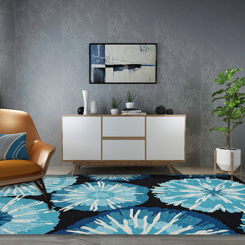 New Flower Print Rug Yellow and Blue Polyester Rug Machine Washable Non-Slip Rug for the Bedroom | Bowlift