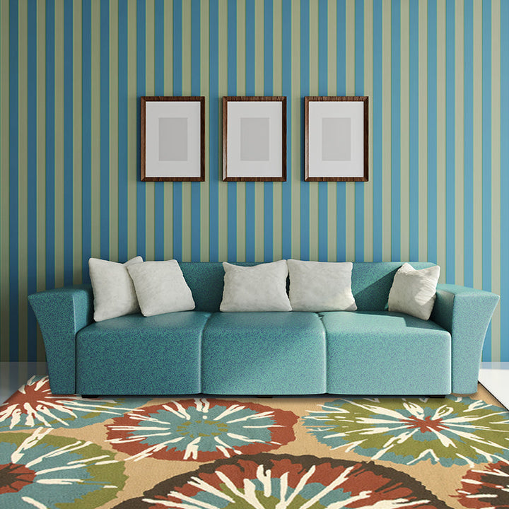New Flower Print Rug Yellow and Blue Polyester Rug Machine Washable Non-Slip Rug for the Bedroom | Bowlift