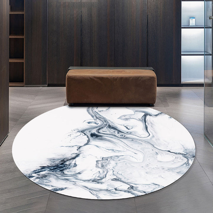 Contemporary modern rug in black and white abstract paint pattern rug polyester washable rug for home decor | Bowlift