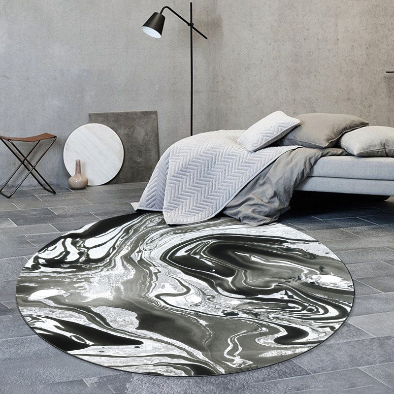 Contemporary modern rug in black and white abstract paint pattern rug polyester washable rug for home decor | Bowlift