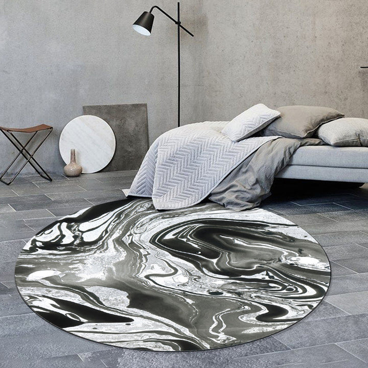 Contemporary modern rug in black and white abstract paint pattern rug polyester washable rug for home decor | Bowlift