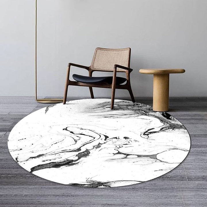 Contemporary modern rug in black and white abstract paint pattern rug polyester washable rug for home decor | Bowlift