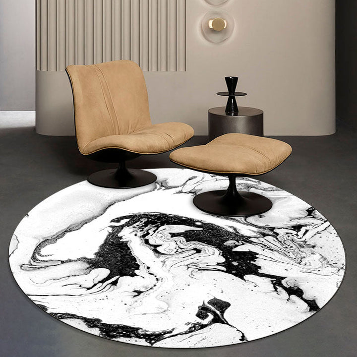 Contemporary modern rug in black and white abstract paint pattern rug polyester washable rug for home decor | Bowlift