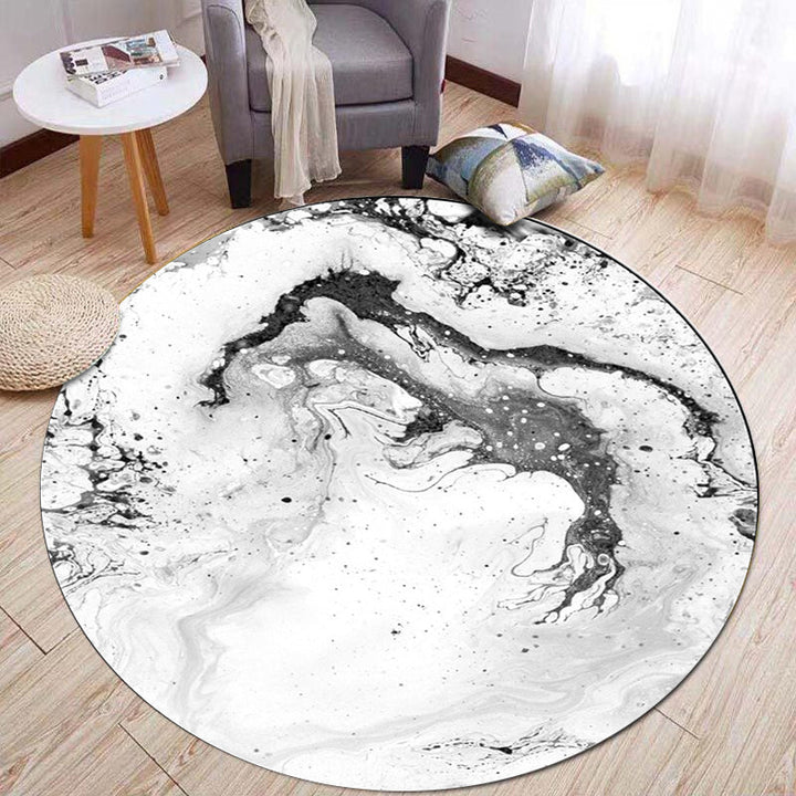 Contemporary modern rug in black and white abstract paint pattern rug polyester washable rug for home decor | Bowlift
