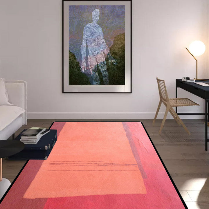 Red and yellow bedroom rug Modern abstract paint pattern area rug Polyester washable stain-resistant rug | Bowlift