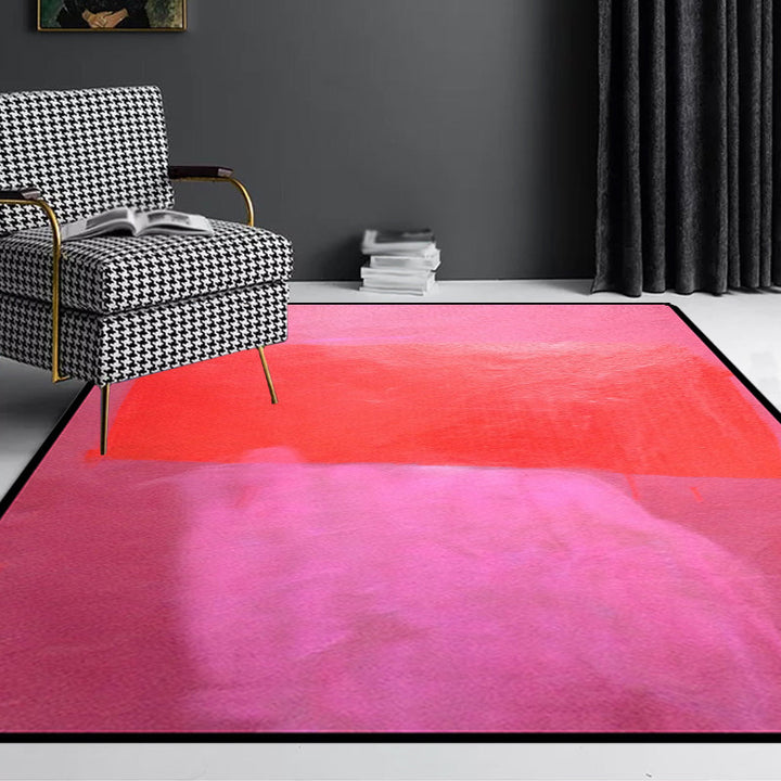 Red and yellow bedroom rug Modern abstract paint pattern area rug Polyester washable stain-resistant rug | Bowlift