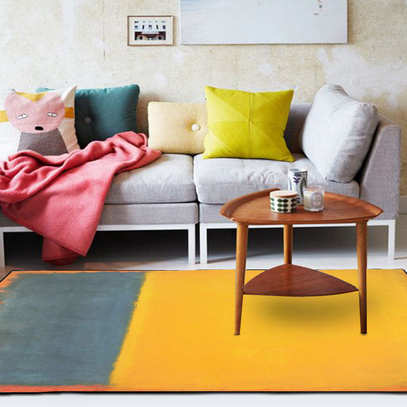 Red and yellow bedroom rug Modern abstract paint pattern area rug Polyester washable stain-resistant rug | Bowlift
