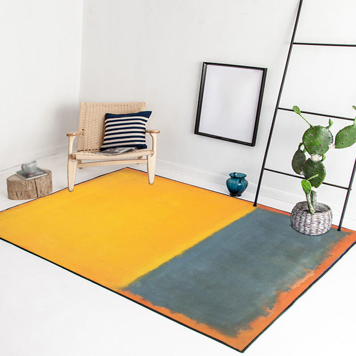 Red and yellow bedroom rug Modern abstract paint pattern area rug Polyester washable stain-resistant rug | Bowlift