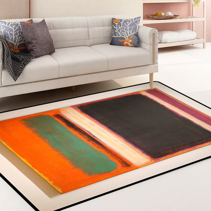 Red and yellow bedroom rug Modern abstract paint pattern area rug Polyester washable stain-resistant rug | Bowlift