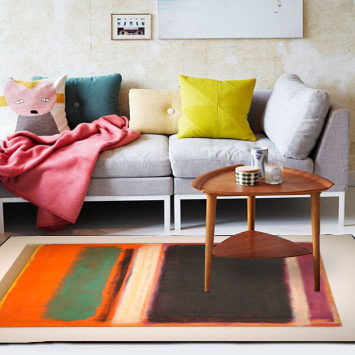 Red and yellow bedroom rug Modern abstract paint pattern area rug Polyester washable stain-resistant rug | Bowlift