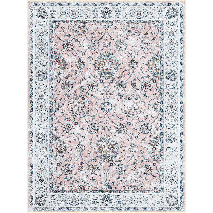 BowLift | Shabby Chic Floral Pattern Rug Light Pink and Blue Polyester Rug Machine Washable Non-Slip Area Rug for Bedroom