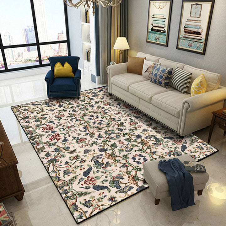 BowLift | Retro Floral Pattern Carpet Light Yellow Classic Carpet Polyester Washable Non-Slip Back Carpet for Living Room