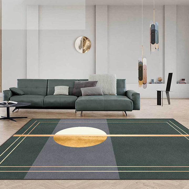 Green and Gray Novelty Rug Polyester Abstract Rug Washable Non-Slip Back Rug for Living Room | Bowlift