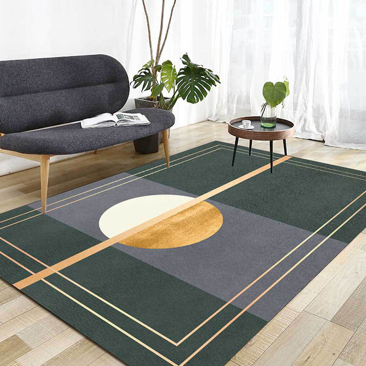 Green and Gray Novelty Rug Polyester Abstract Rug Washable Non-Slip Back Rug for Living Room | Bowlift
