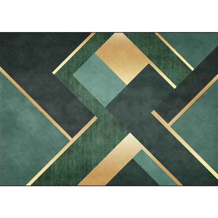 Nordic geometric patterned carpet green and golden polyester carpet machine washable non-slip carpet for the bedroom | Bowlift