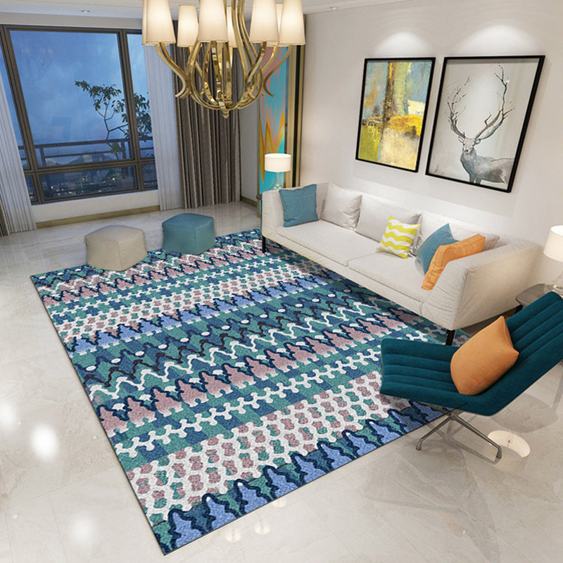 BowLift | Southwest Living Room Rug in Black and Blue Geometric Diamond Pattern Rug Polyester Non-Slip Rug