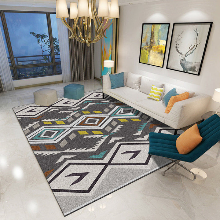 BowLift | Southwest Living Room Rug in Black and Blue Geometric Diamond Pattern Rug Polyester Non-Slip Rug