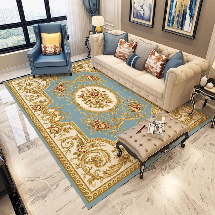 Blue and gray bedroom rug Moroccan medallion floral design rug polyester non-slip washable rug | Bowlift