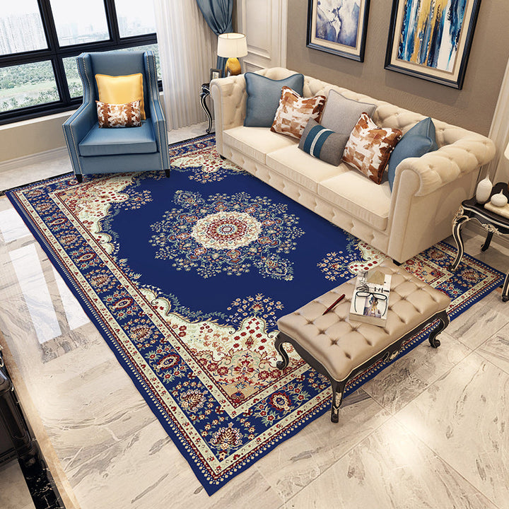 Blue and gray bedroom rug Moroccan medallion floral design rug polyester non-slip washable rug | Bowlift