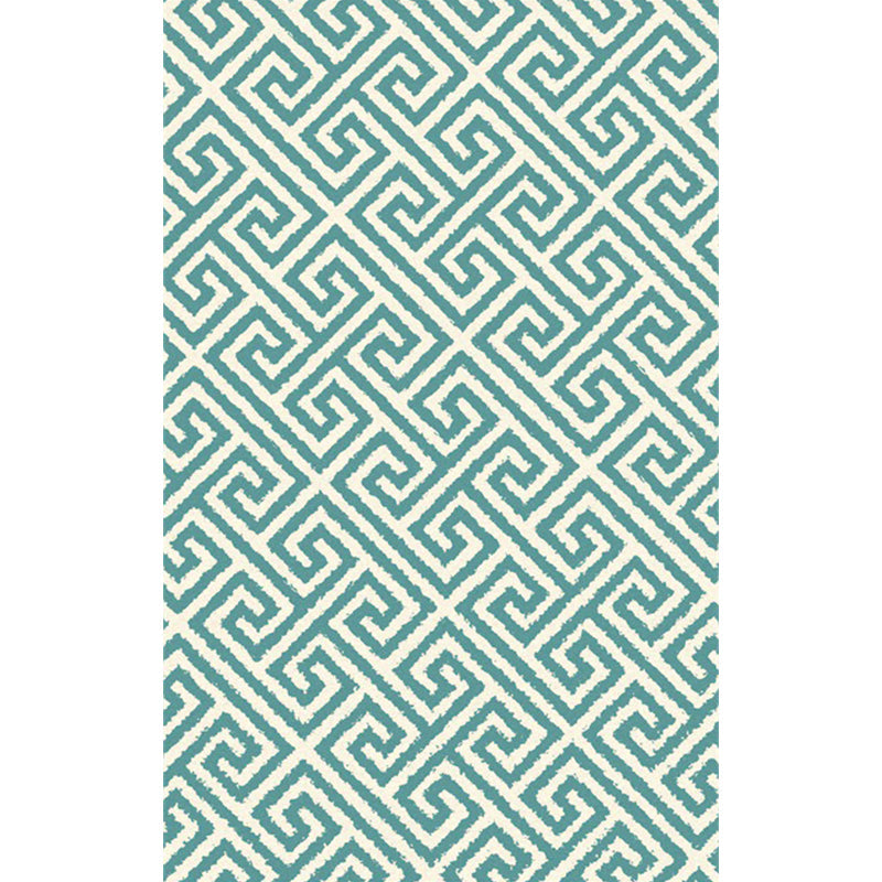 Modern living room carpet in green geometric Greek key print carpet polyester pet-friendly area rug | Bowlift