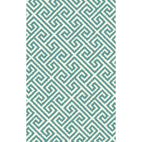 Modern living room carpet in green geometric Greek key print carpet polyester pet-friendly area rug | Bowlift