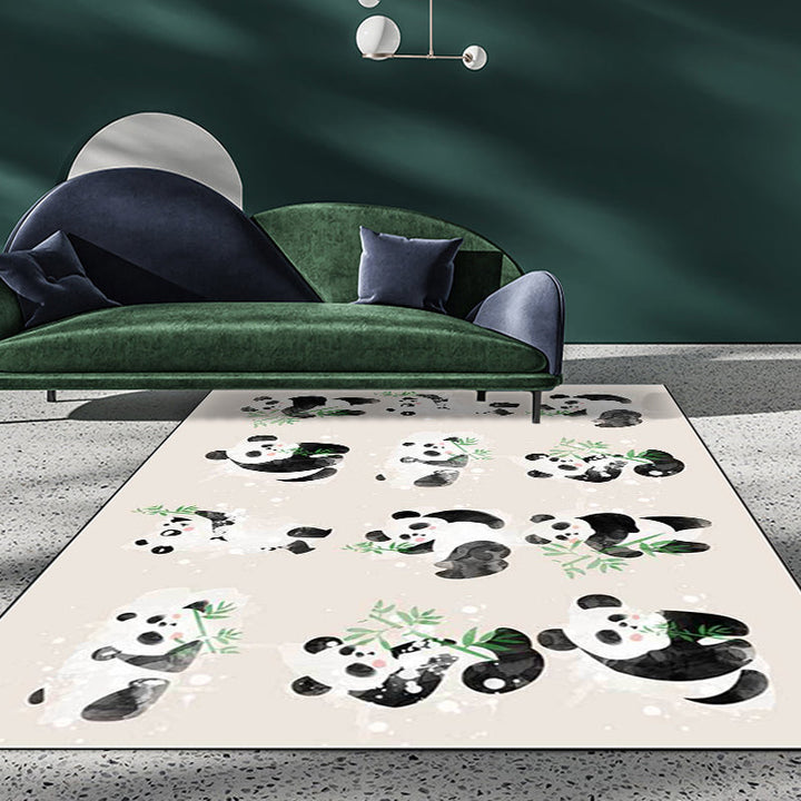 BowLift | Ivory Kids Room Rug Kids Animal Panda Bird Pattern Rug Polyester Non-Slip Machine Washable Rug