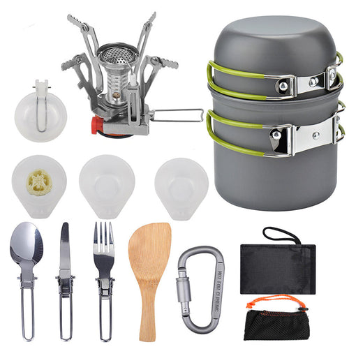 compact lightweight camping cookware and backpacking cook set with folding stove and nesting non-stick pots Bowlift