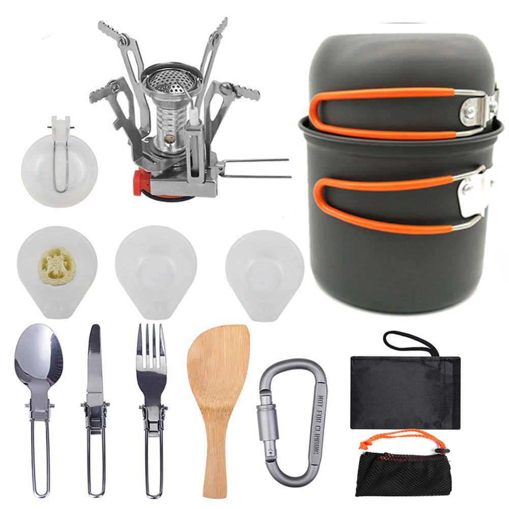 compact lightweight camping cookware and backpacking cook set with folding stove and nesting non-stick pots Bowlift
