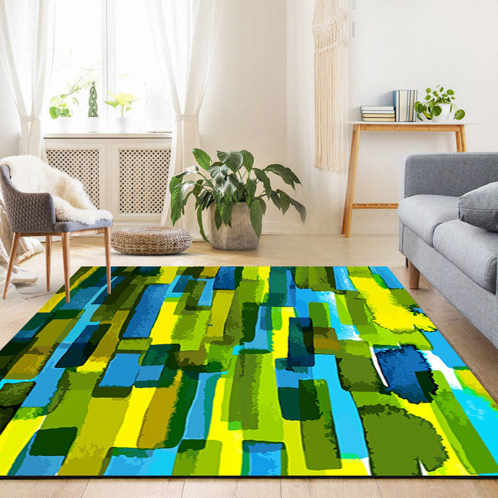 Modern living room rug in green abstract print polyester non-slip backing rug for the area | Bowlift