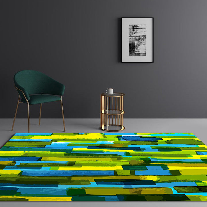Modern living room rug in green abstract print polyester non-slip backing rug for the area | Bowlift