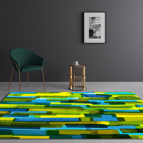 Modern living room rug in green abstract print polyester non-slip backing rug for the area | Bowlift