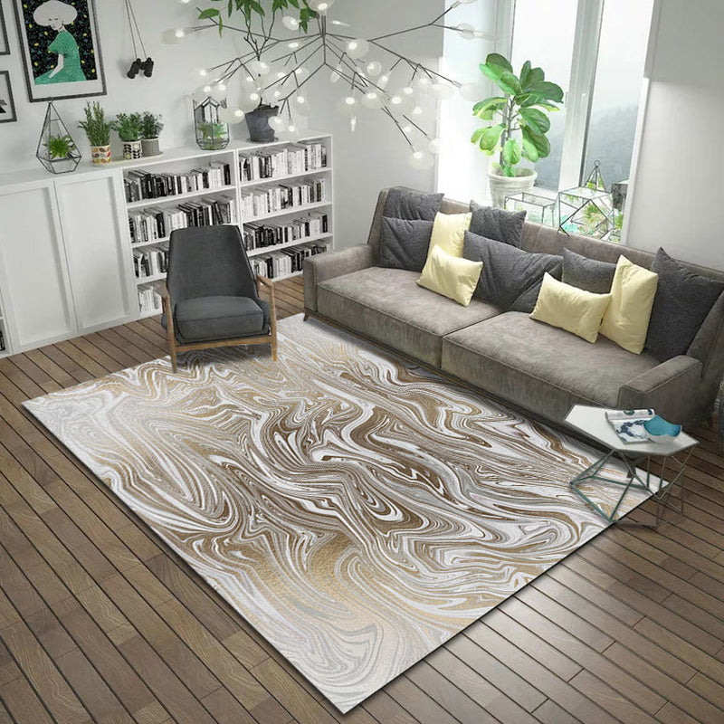 Brown and Pink Bedroom Rug Modern Abstract Brushstroke Painting Pattern Area Rug Polyester Machine Washable Rug | Bowlift