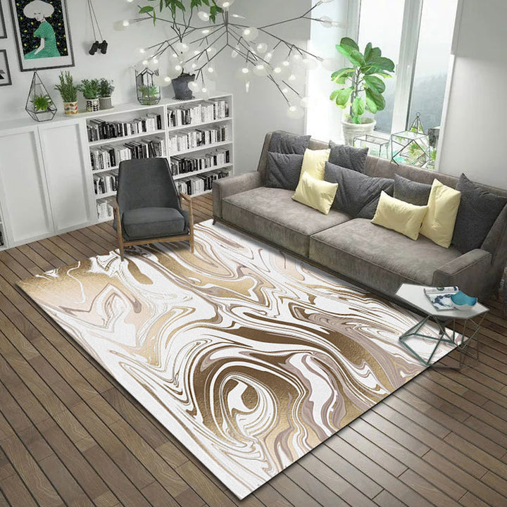 Brown and Pink Bedroom Rug Modern Abstract Brushstroke Painting Pattern Area Rug Polyester Machine Washable Rug | Bowlift
